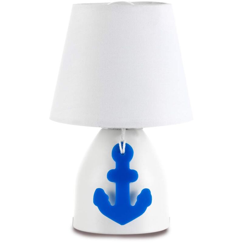 foto del prodotto lampada da tavolo base metallo con decorazione ancora in plastica e paralume in tessuto 6 w, bianco onli