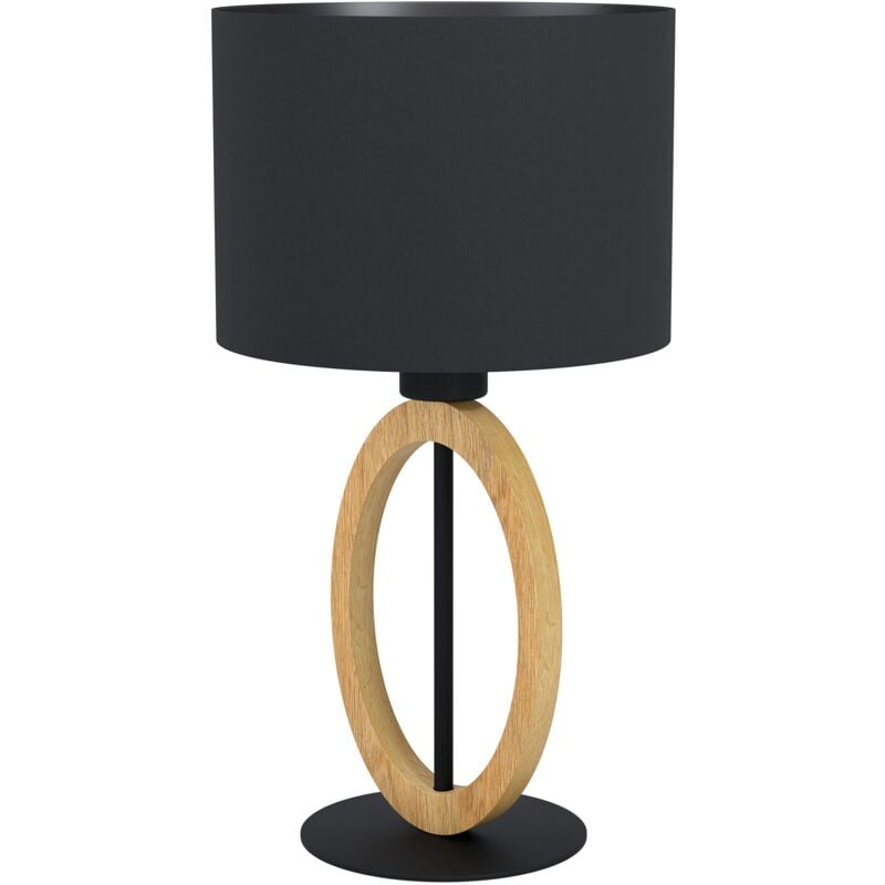 foto del prodotto lampada da tavolo basildon 1, lampada da tavolo minimalista, lampada da comodino in legno, tessuto, metallo, lampada da soggiorno in natura, nero,