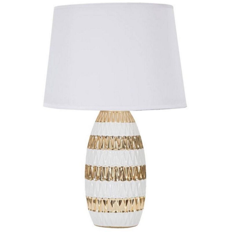 foto del prodotto lampada da tavolo berbenno, luce da scrivania, luminaria da ufficio, lampada da lavoro, 33x33 h50 cm, bianco e oro dmora