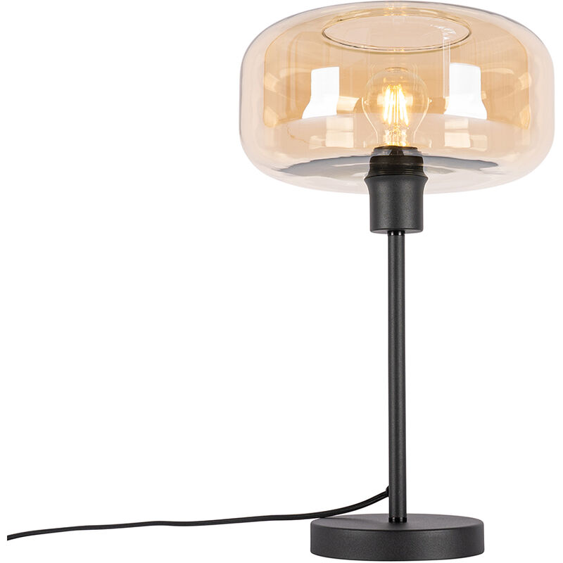 foto del prodotto lampada da tavolo bizle art d co vetro,acciaio beige nero tondo max. 1 x watt qazqa