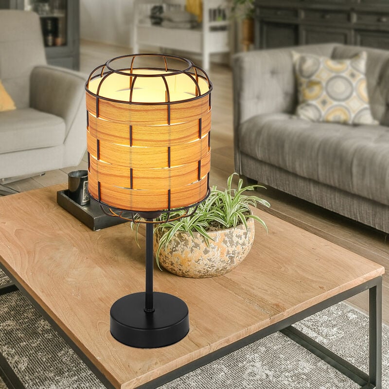 foto del prodotto lampada da tavolo boho effetto legno lampada da comodino lampada da tavolo camera da letto, aspetto reticolo, metallo marrone nero, 1x attacco e27,