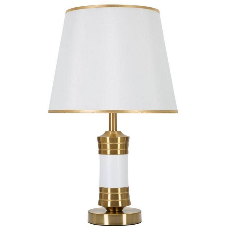 foto del prodotto lampada da tavolo bonefro, luce da scrivania, luminaria da ufficio, lampada da lavoro, bianco e oro, 31x31 h52 cm dmora