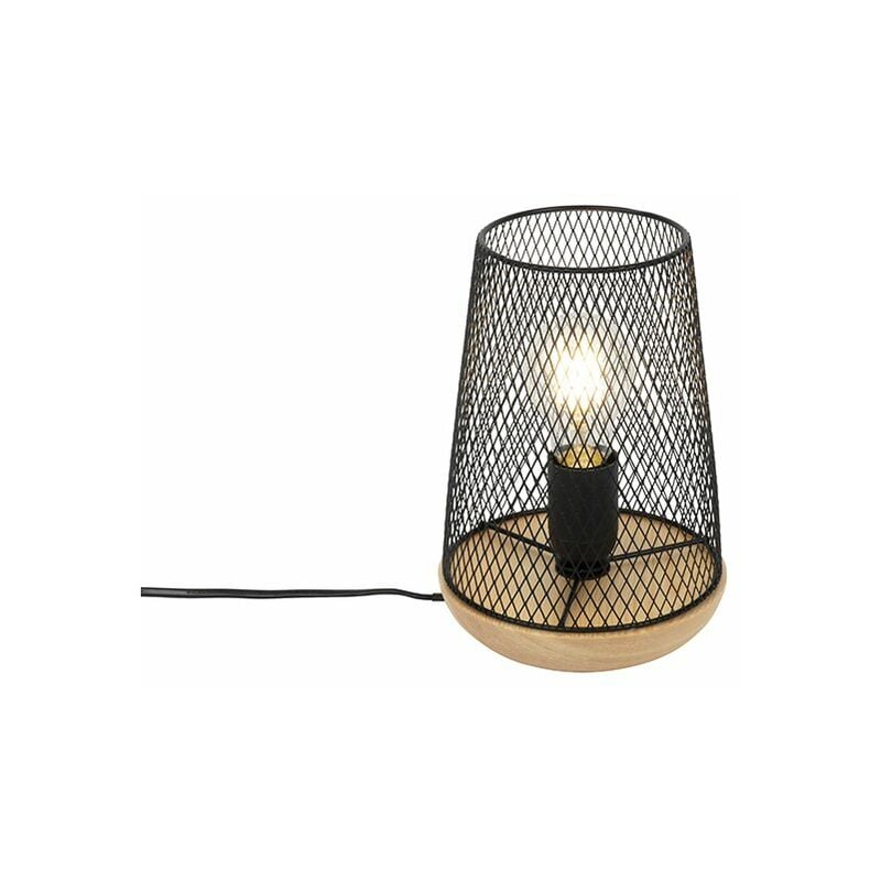 foto del prodotto lampada da tavolo bosk design acciaio,legno nero marrone tondo max. 1 x watt qazqa