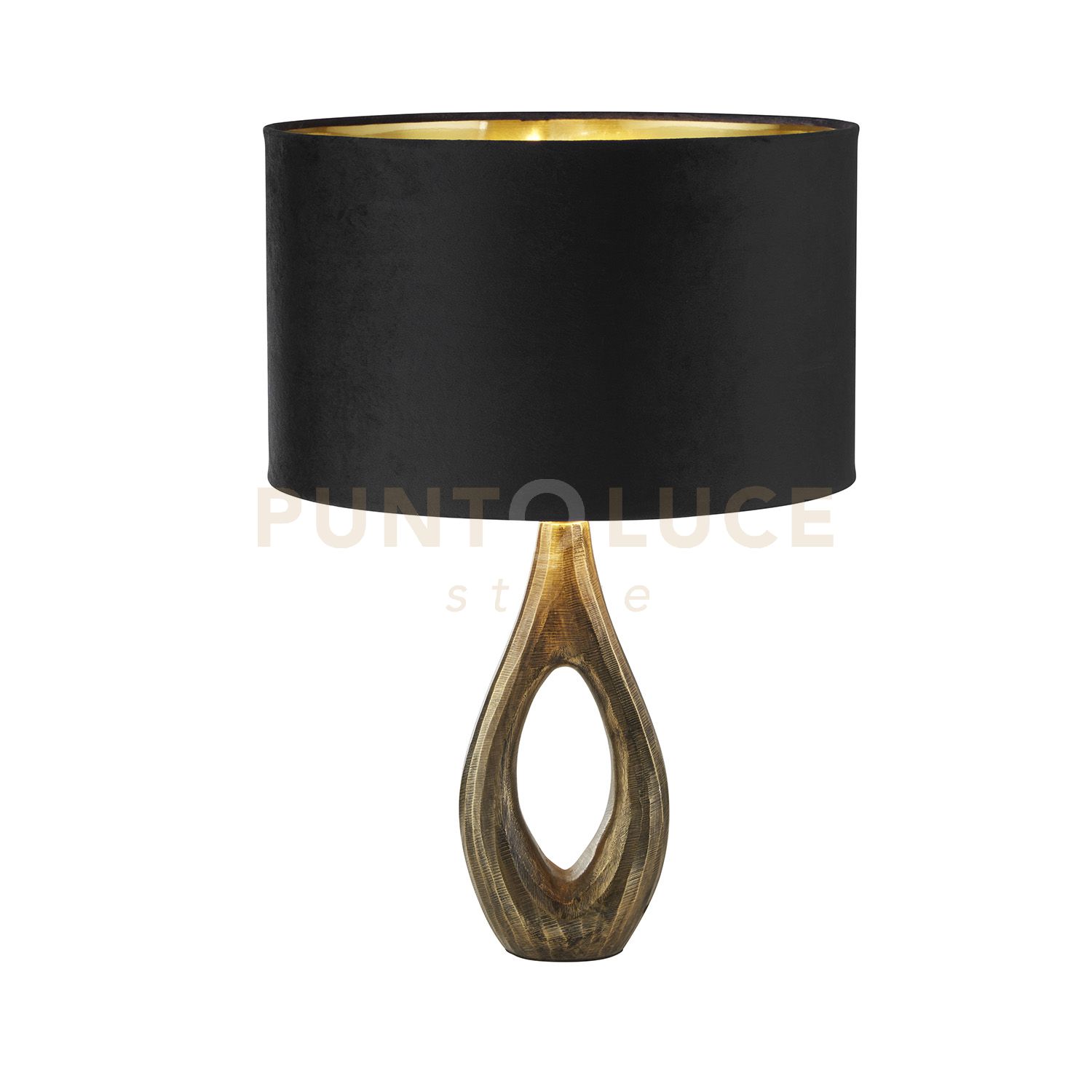 foto del prodotto lampada da tavolo bucklow metallo ottone anticato e paralume in velluto nero