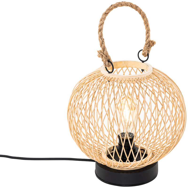 foto del prodotto lampada da tavolo calamus rustico malacca,acciaio legno tondo max. 1 x watt qazqa
