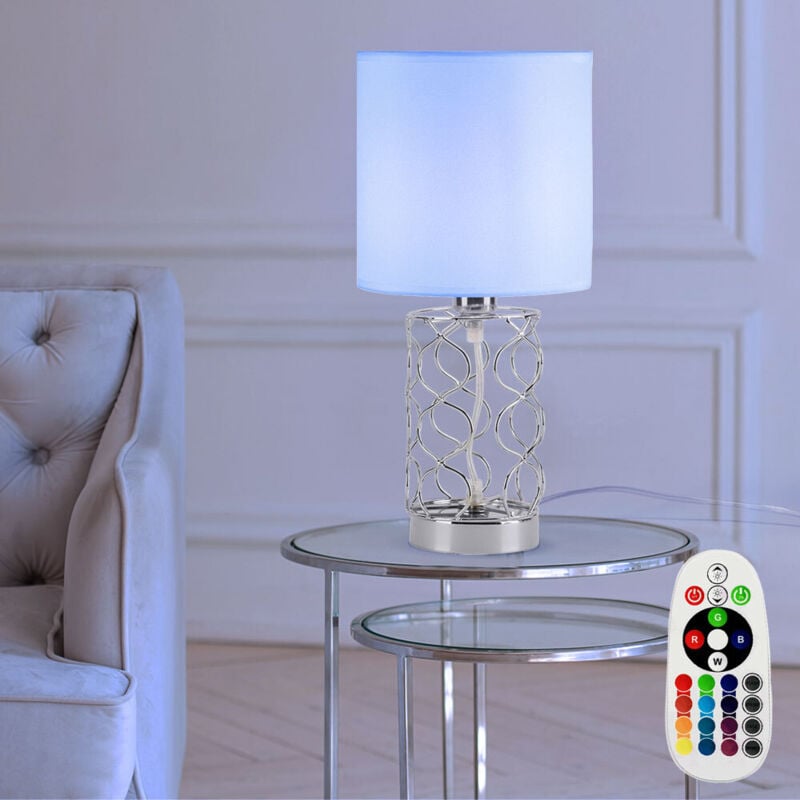 foto del prodotto lampada da tavolo camera da letto lampada da comodino bianca lampada da tavolo moderna dimmerabile con telecomando, cambio colore, acciaio tessile,