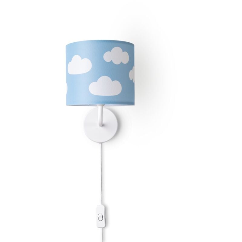 foto del prodotto lampada da tavolo cameretta dei bambini paralume tessuto rotonda luna stelle e14 lampada da parete bianca, blu 18 cm paco home