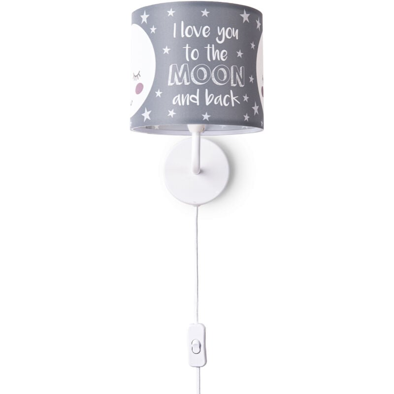 foto del prodotto lampada da tavolo cameretta dei bambini paralume tessuto rotonda luna stelle e14 lampada da parete bianca, design 1 18 cm paco home