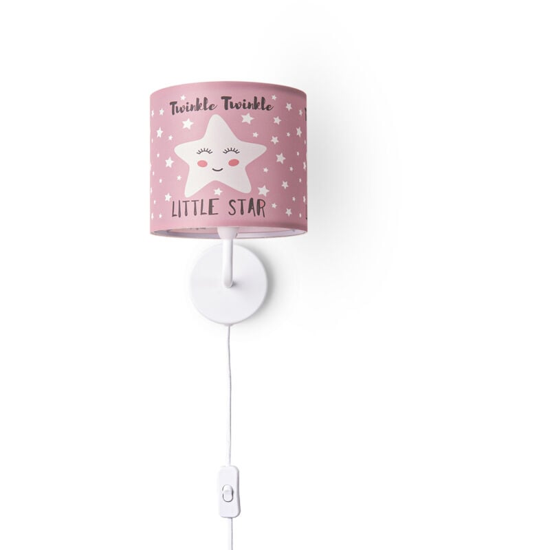 foto del prodotto lampada da tavolo cameretta dei bambini paralume tessuto rotonda luna stelle e14 lampada da parete bianca, design 4 18 cm paco home