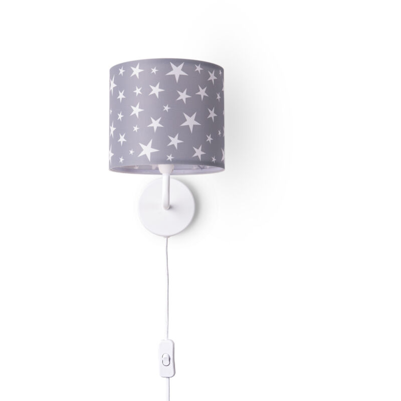 foto del prodotto lampada da tavolo cameretta dei bambini paralume tessuto rotonda luna stelle e14 lampada da parete bianca, design 6 18 cm paco home
