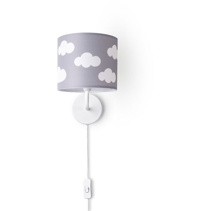 foto del prodotto lampada da tavolo cameretta dei bambini paralume tessuto rotonda luna stelle e14 lampada da parete bianca, design 9 18 cm paco home