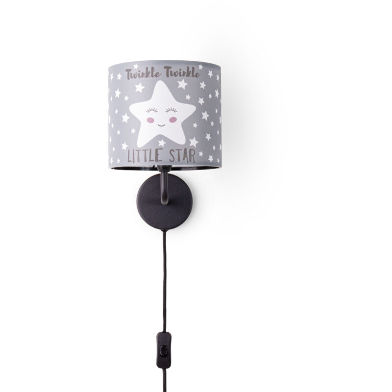 foto del prodotto lampada da tavolo cameretta dei bambini paralume tessuto rotonda luna stelle e14 lampada da parete nero, design 3 18 cm paco home