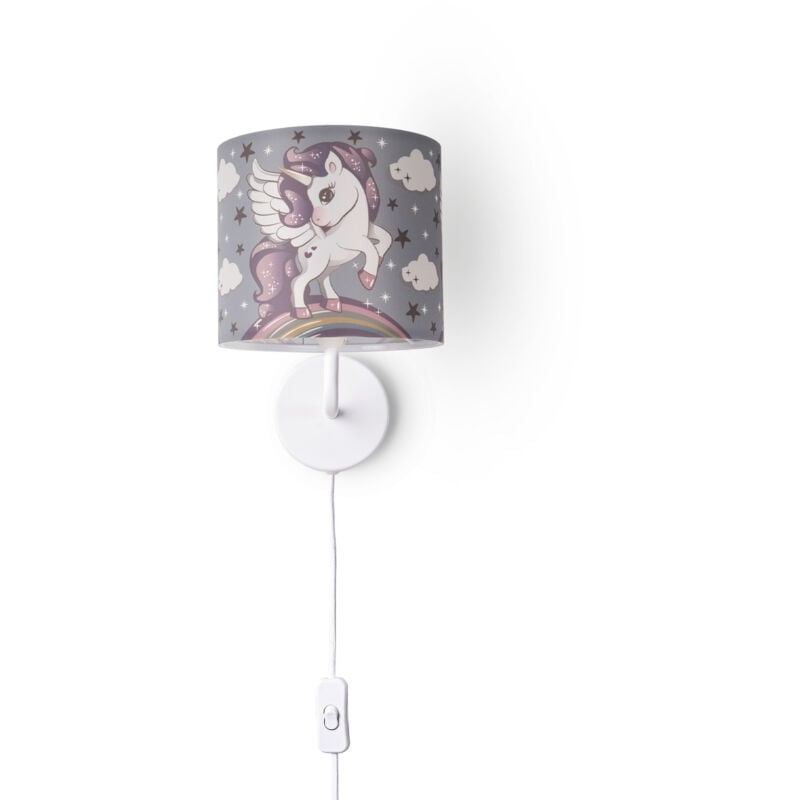 foto del prodotto lampada da tavolo cameretta parete strada pompieri paralume in tessuto rotondo lampada da parete bianca, design 4 18 cm paco home