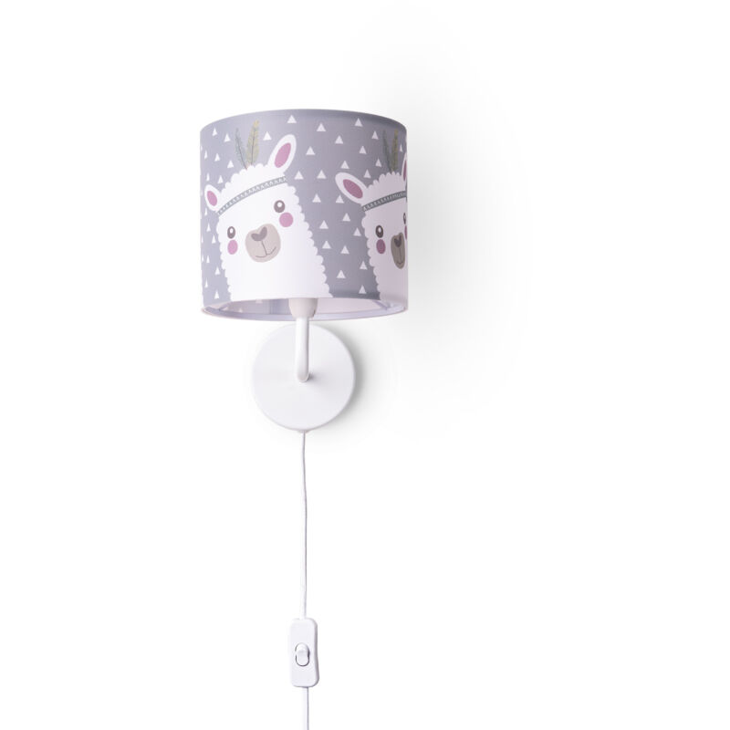foto del prodotto lampada da tavolo cameretta parete strada pompieri paralume in tessuto rotondo lampada da parete bianca, design 8 18 cm paco home