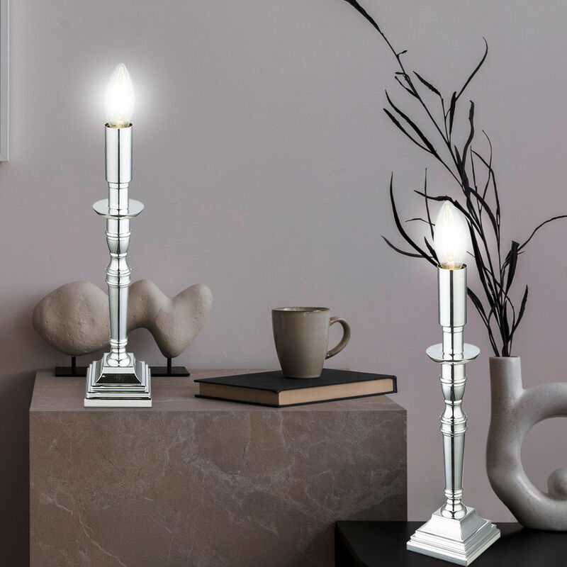 foto del prodotto lampada da tavolo, candeliere, lampada da comodino, cromo, lampada da soggiorno, lampada da tavolo, plastica, 1x e14, lxh 8x33 cm, set da 2