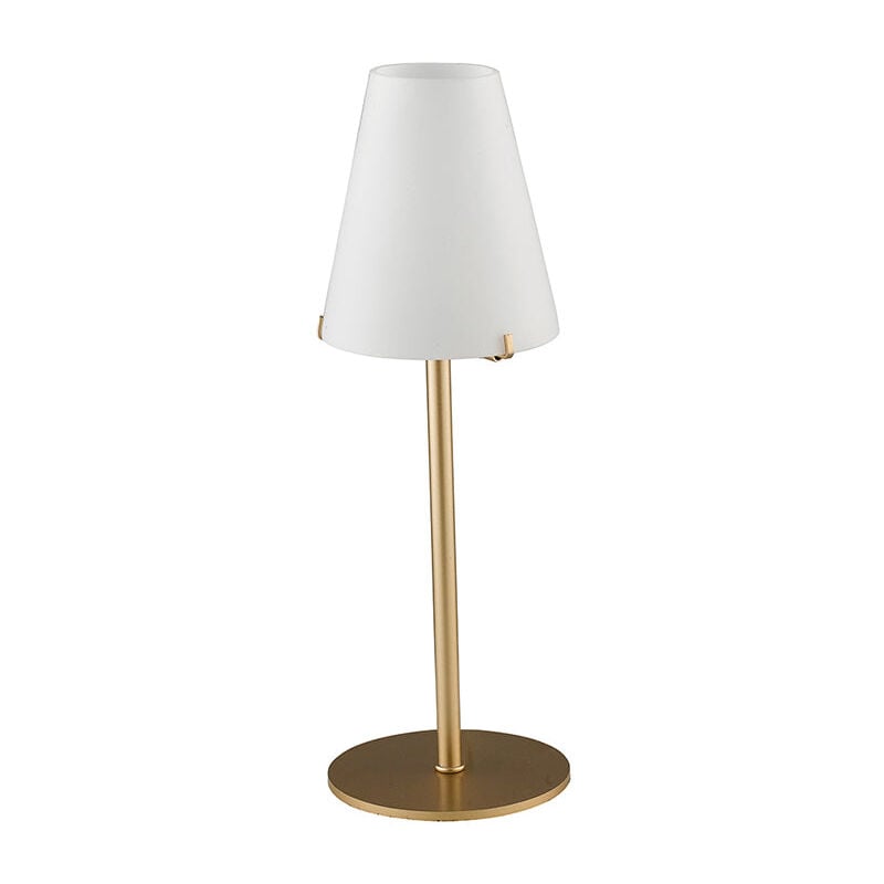 foto del prodotto lampada da tavolo canto in metallo oro con diffusore in vetro bianco