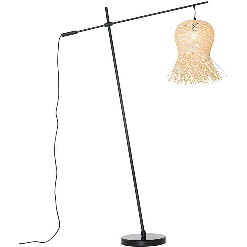 foto del prodotto lampada da tavolo carlos orientale bamboo,acciaio legno nero tondo max. 1 x watt qazqa