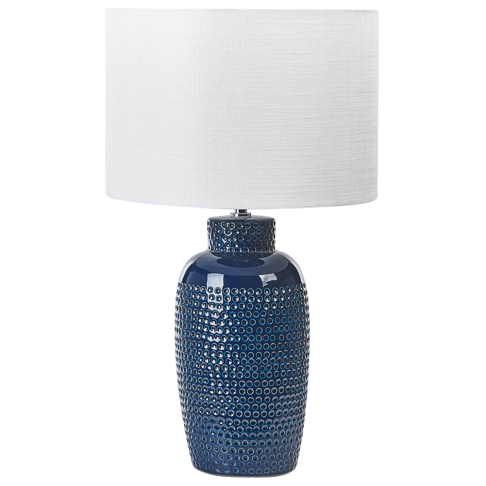 foto del prodotto lampada da tavolo ceramica blu con paralume bianco 56 cm camera da letto soggiorno