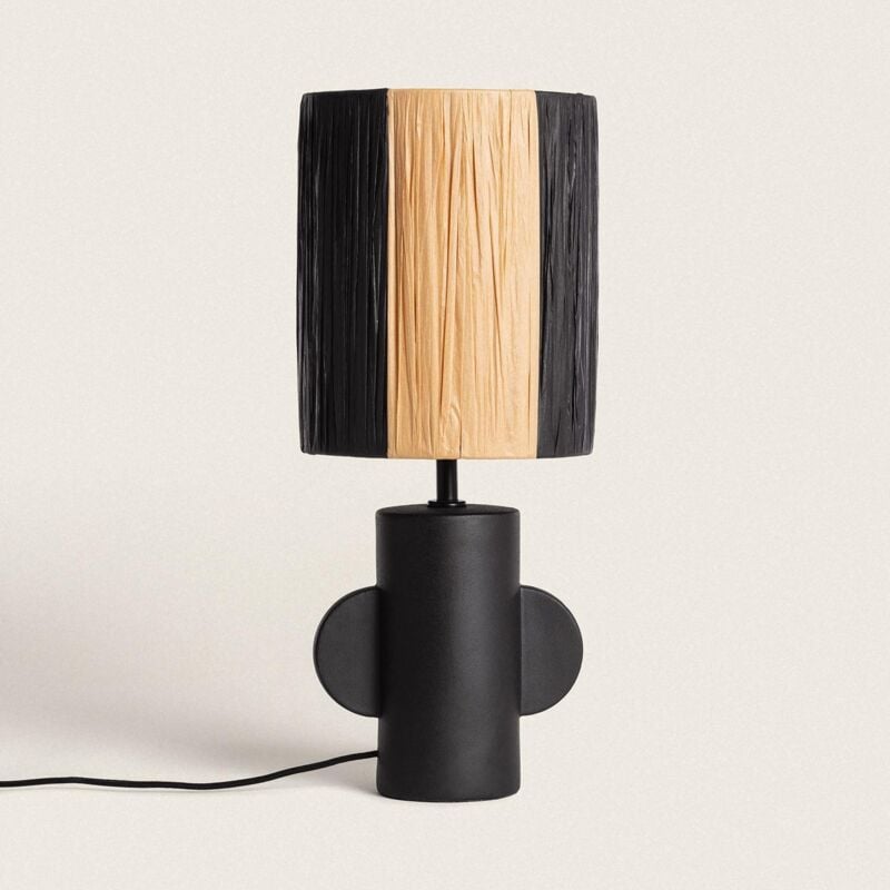 foto del prodotto lampada da tavolo ceramica e rafia tyler nero