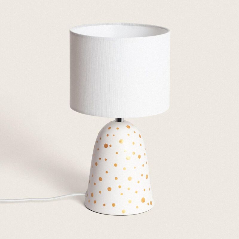 foto del prodotto lampada da tavolo ceramica e tessuto argua bianco