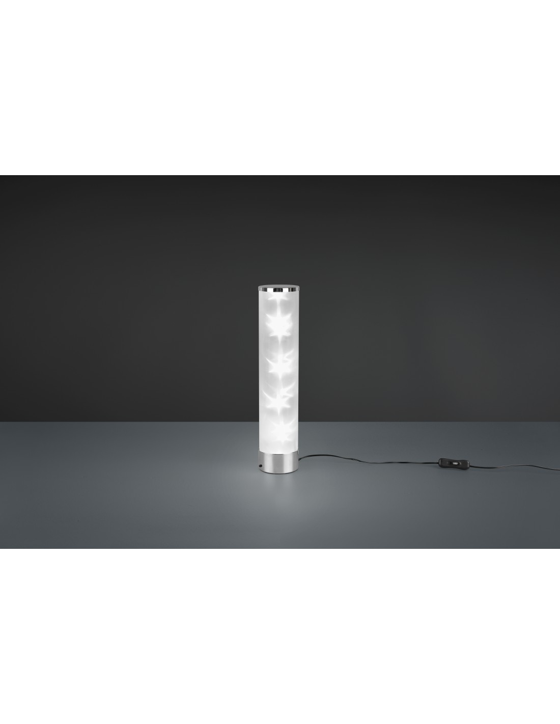 foto del prodotto lampada da tavolo cilindro led rgb rico cromo stoffa microforata con smart control trio lighting