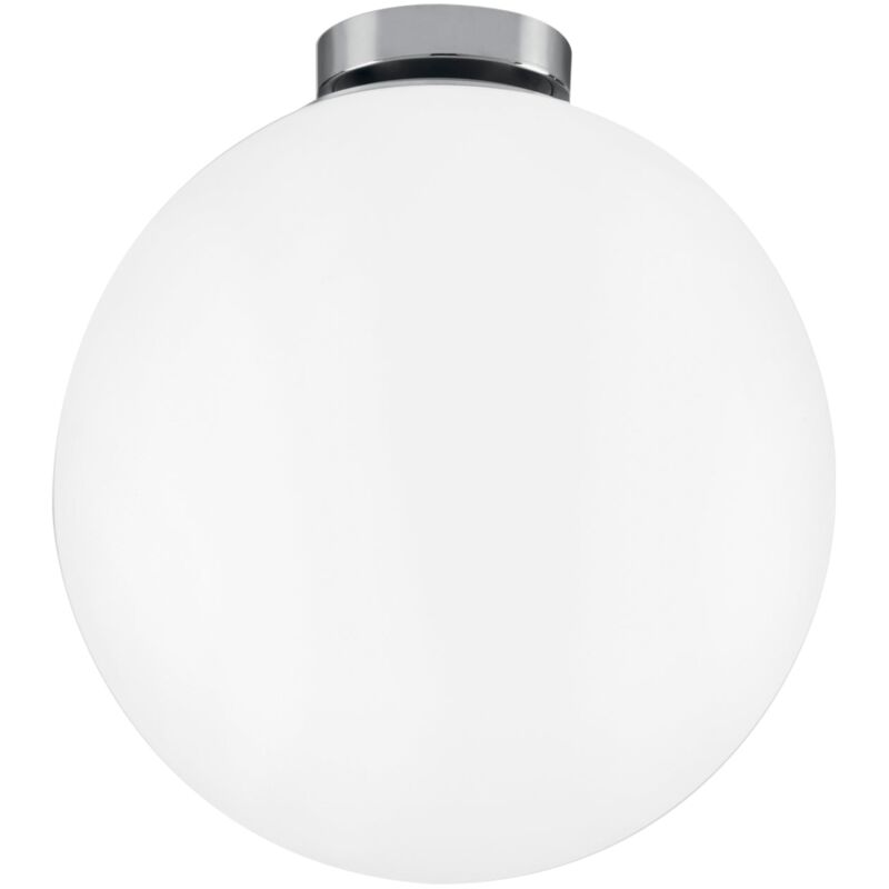 foto del prodotto lampada da tavolo city in metallo cromato e diffusore a sfera bianco 20 cm. 