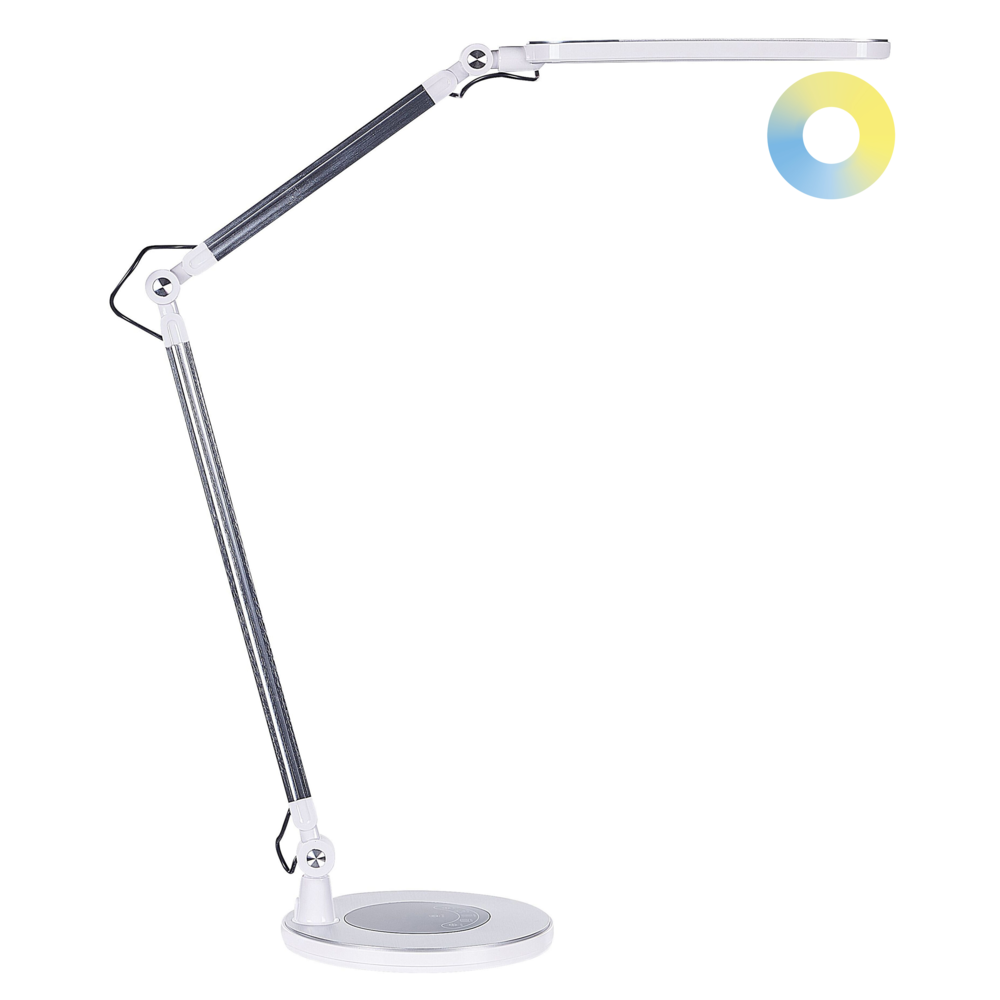 foto del prodotto lampada da tavolo color argento led intensità variabile braccio regolabile stile moderno cameretta ufficio