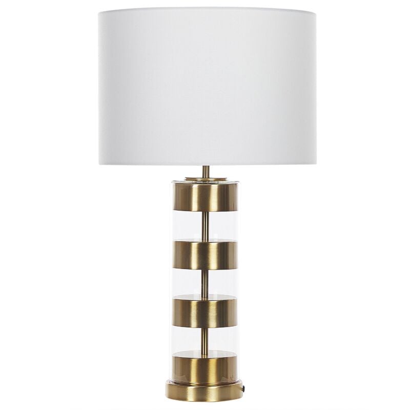 foto del prodotto lampada da tavolo color oro metallo bianco vetro altezza 63 cm beatton