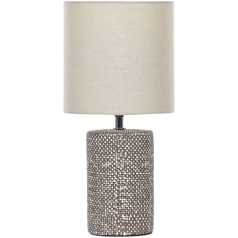 foto del prodotto lampada da tavolo con base in ceramica marrone e paralume in tessuto glamour ider