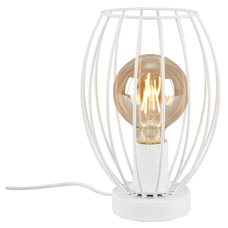 foto del prodotto lampada da tavolo con interruttore a cavo e paralume in filo metallico 1xe27 25w bianca in metallo briloner