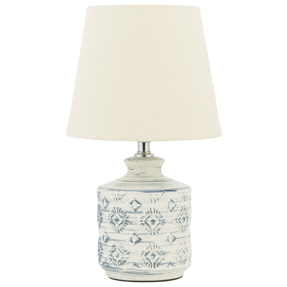 foto del prodotto lampada da tavolo con paralume a cono in ceramica beige abat jour
