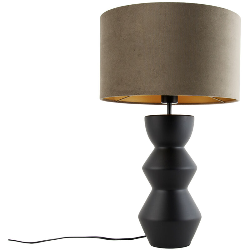 foto del prodotto lampada da tavolo con paralume alisia design ceramico taupe nero tondo max. 1 x watt qazqa