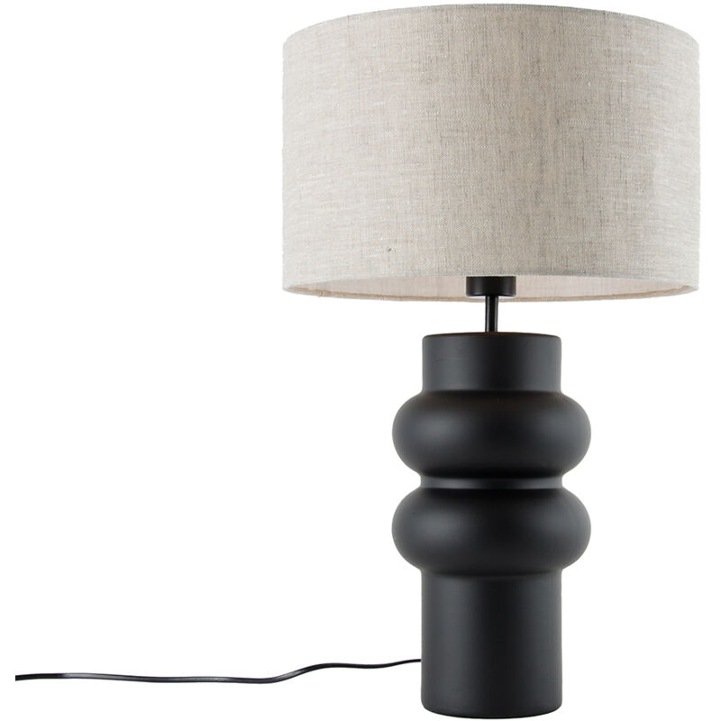 foto del prodotto lampada da tavolo con paralume alisia design ceramico,tessuto grigio nero tondo max. 1 x watt qazqa