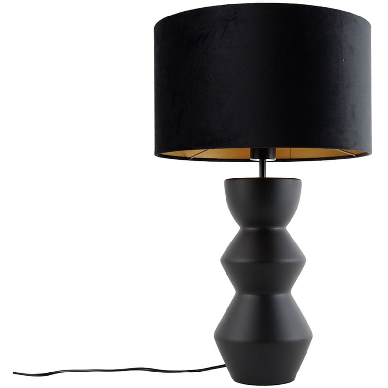 foto del prodotto lampada da tavolo con paralume alisia design ceramico,velluto nero tondo max. 1 x watt qazqa