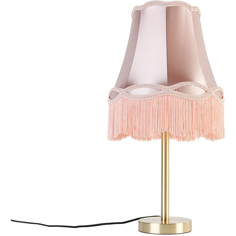 foto del prodotto lampada da tavolo con paralume granny classico acciaio,tessuto rosa oro ottone tondo max. 1 x watt qazqa