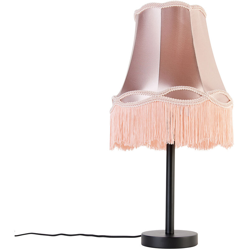 foto del prodotto lampada da tavolo con paralume granny classico tessuto,acciaio rosa nero tondo max. 1 x watt qazqa