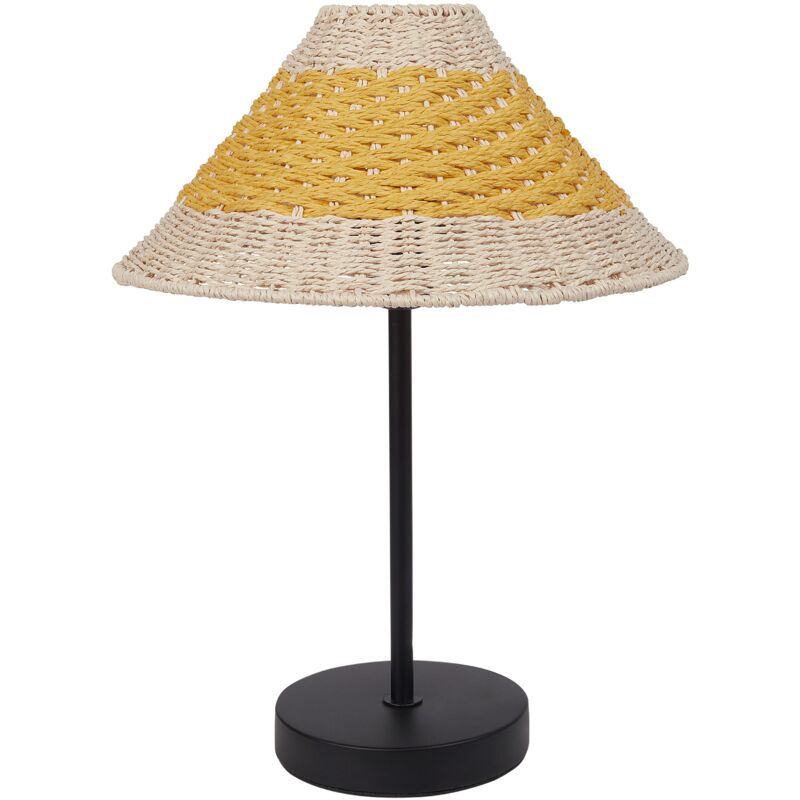 foto del prodotto lampada da tavolo con paralume in corda di carta beige e giallo momba