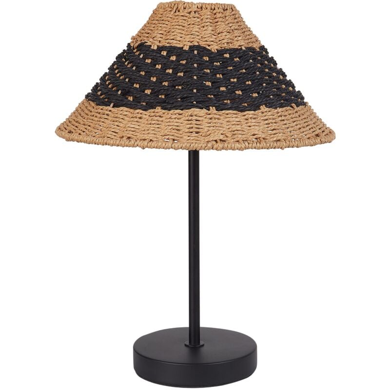 foto del prodotto lampada da tavolo con paralume in corda di carta beige e nero momba