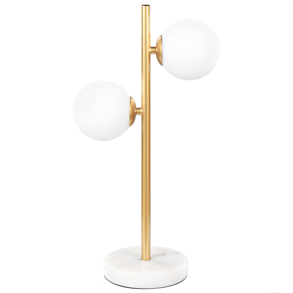 foto del prodotto lampada da tavolo con paralume in vetro dorato e struttura in tondino di ferro a doppia luce design moderno accessori per la casa soggiorno