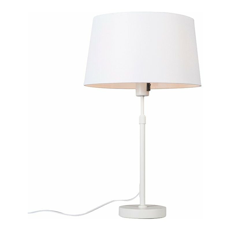 foto del prodotto lampada da tavolo con paralume parte moderno tessuto,acciaio bianco tondo max. 1 x watt qazqa