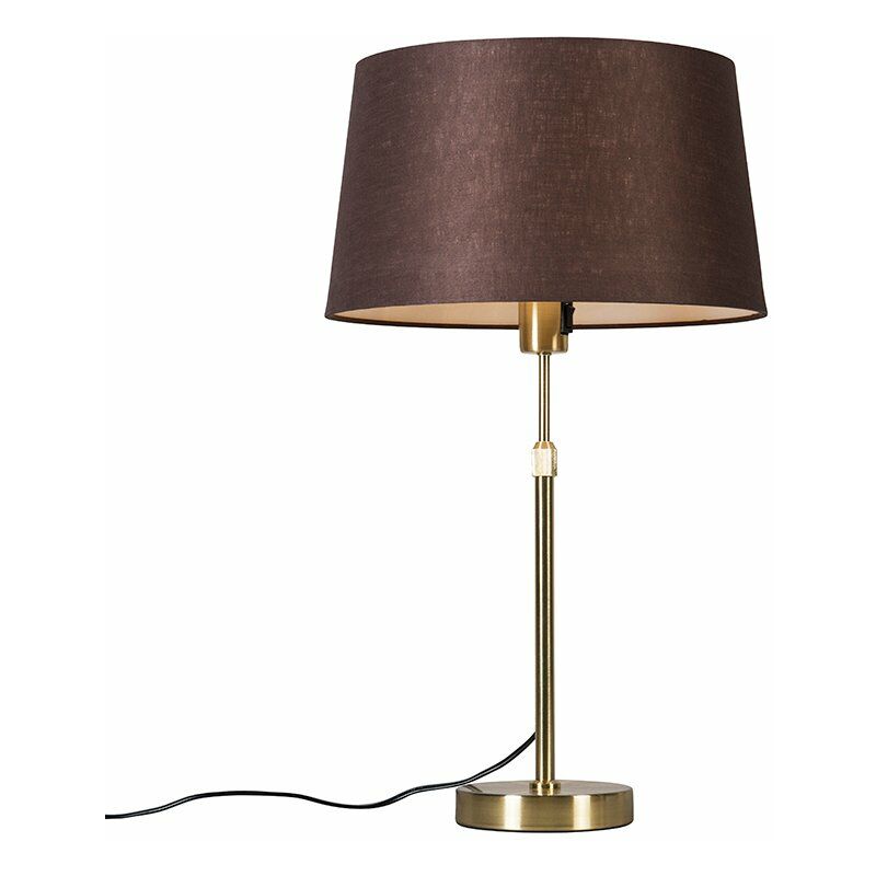 foto del prodotto lampada da tavolo con paralume parte moderno tessuto,acciaio oro marrone tondo max. 1 x watt qazqa