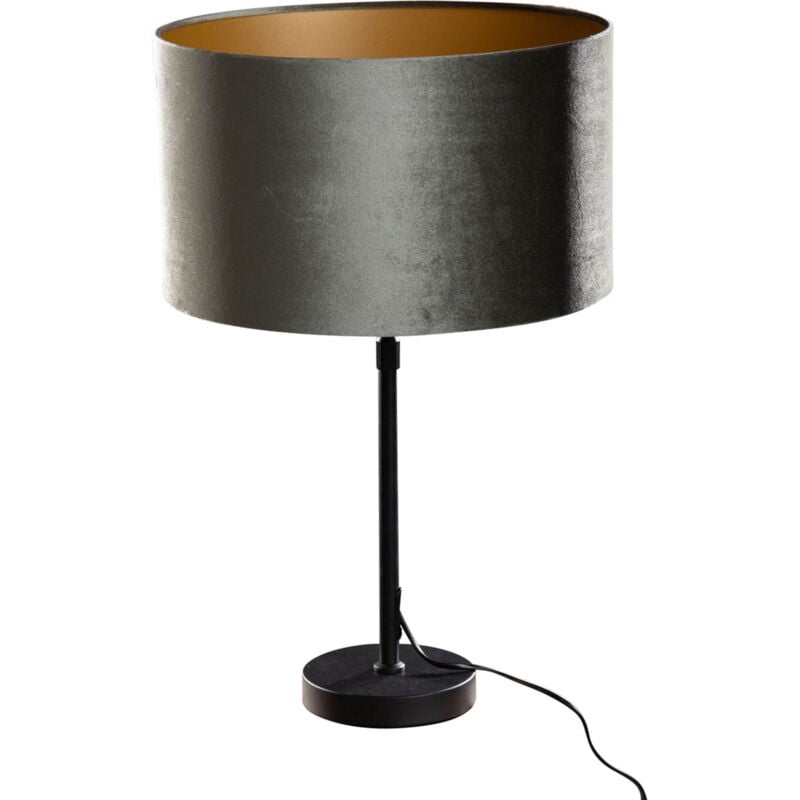 foto del prodotto lampada da tavolo con paralume parte shade classico acciaio,velluto,tessuto nero verde oro tondo max. 1 x watt qazqa