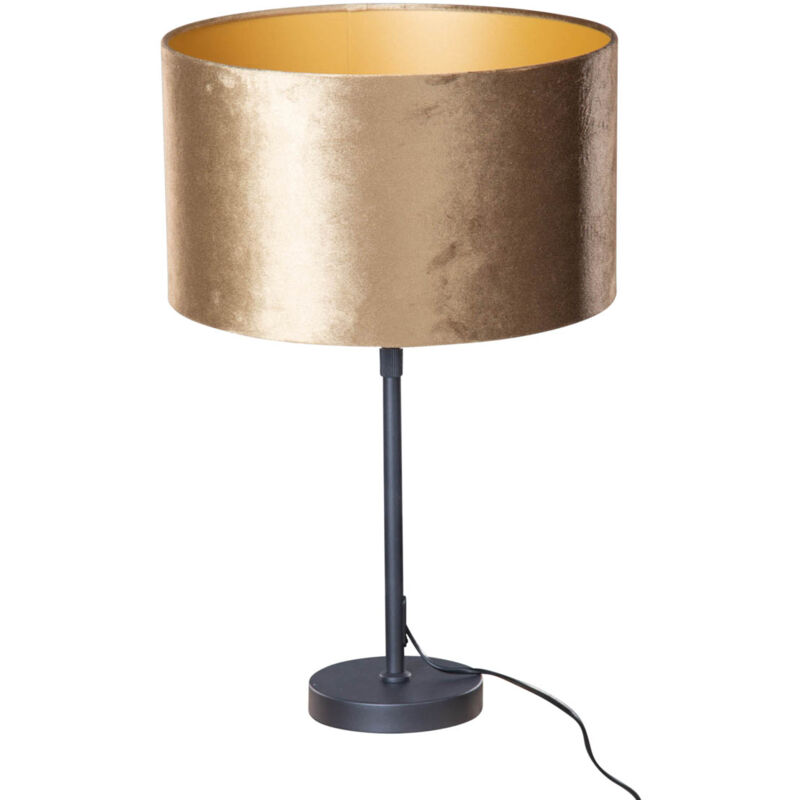 foto del prodotto lampada da tavolo con paralume parte shade classico velluto,tessuto,acciaio bronzo oro nero max. 1 x watt qazqa
