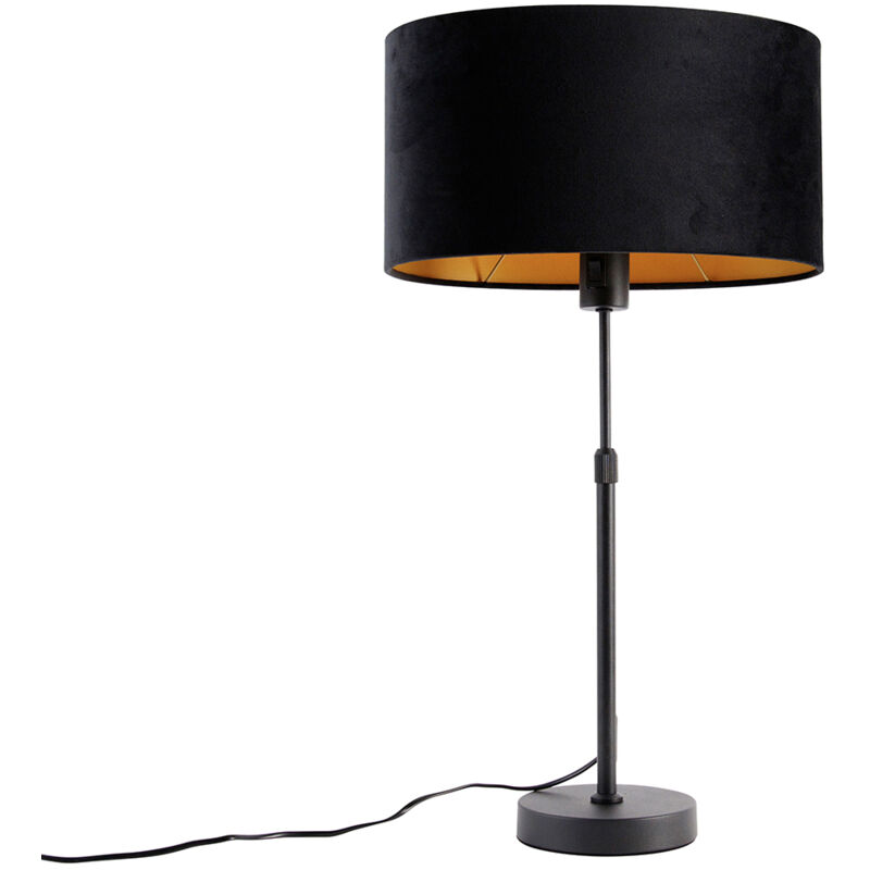 foto del prodotto lampada da tavolo con paralume parte shade moderno acciaio,velluto,tessuto nero oro oblungo tondo max. 1 x watt qazqa