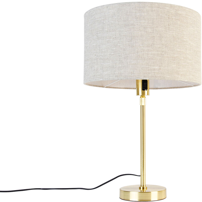 foto del prodotto lampada da tavolo con paralume parte stof design acciaio,tessuto oro ottone grigio tondo max. 1 x watt qazqa