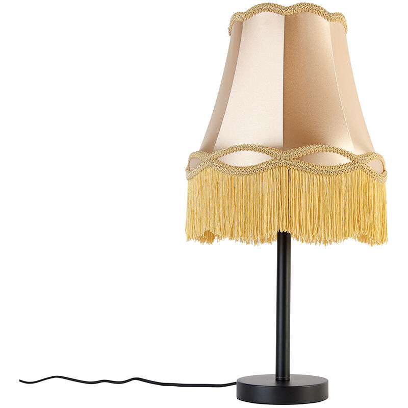 foto del prodotto lampada da tavolo con paralume simplo classico acciaio,tessuto nero oro ottone tondo max. 1 x watt qazqa