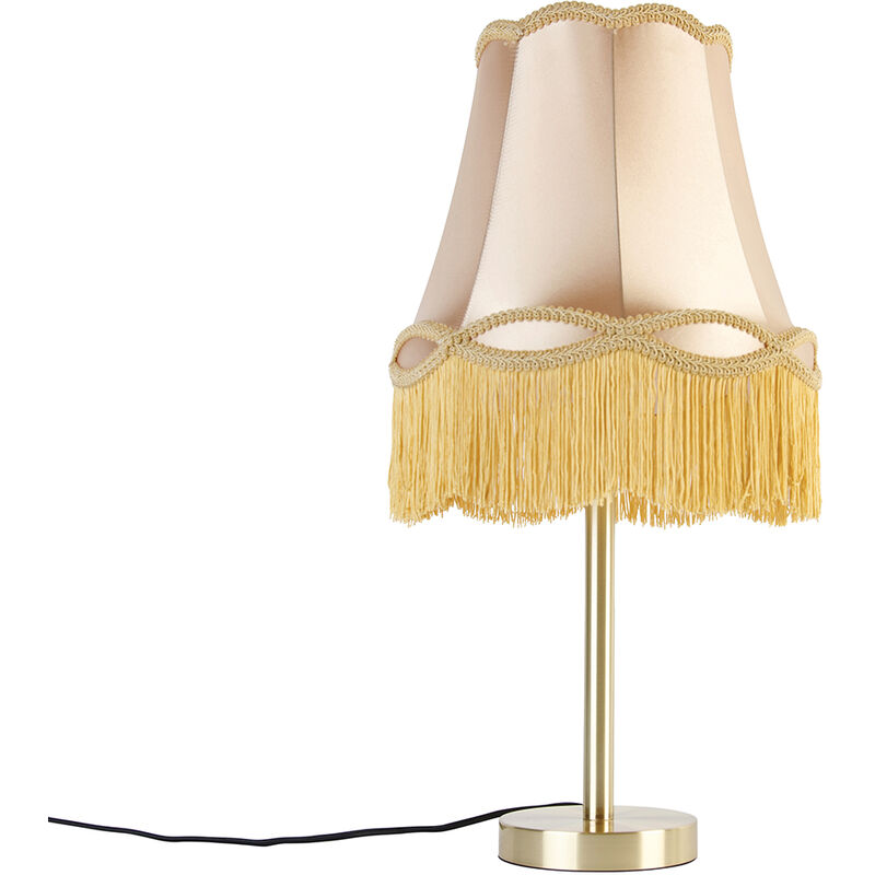 foto del prodotto lampada da tavolo con paralume simplo classico acciaio,tessuto oro oro ottone tondo max. 1 x watt qazqa