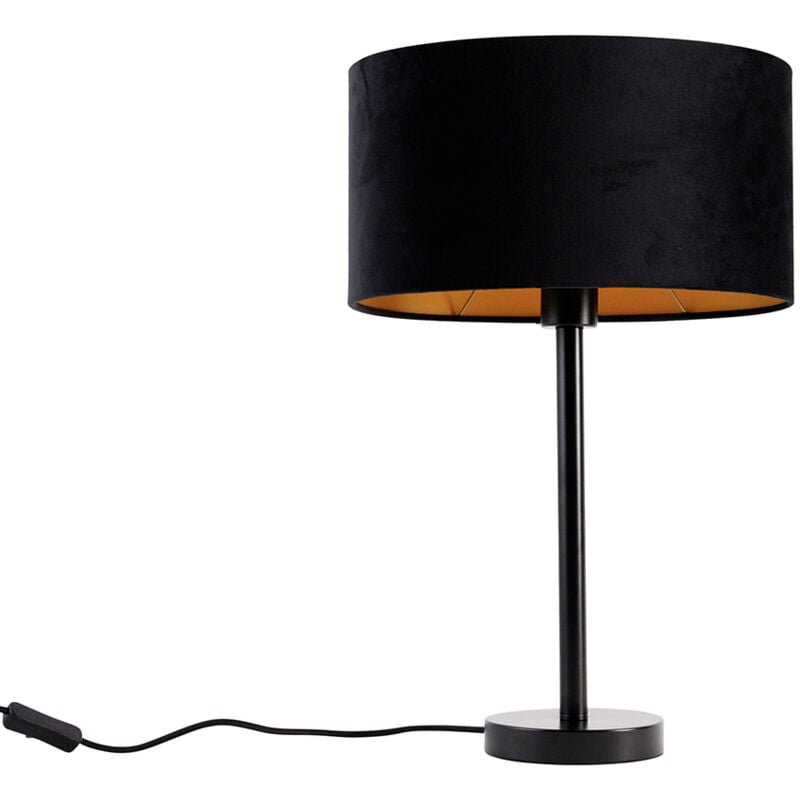 foto del prodotto lampada da tavolo con paralume simplo shade moderno acciaio,velluto,tessuto nero oro tondo max. 1 x watt qazqa