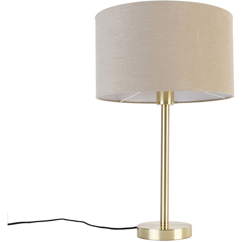 foto del prodotto lampada da tavolo con paralume simplo stof design acciaio,tessuto oro ottone marrone tondo max. 1 x watt qazqa