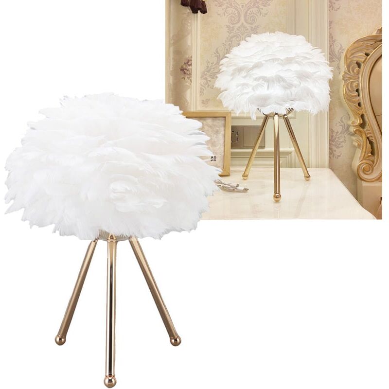 foto del prodotto lampada da tavolo con piume lampada da comodino per soggiorno camera da letto decorazione per la casa paralume in piume bianche nuvola regalo di